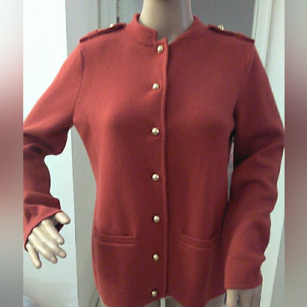 LK. NEW Talbots Waffle Knit Top Rust GOLD BUTTONS SZ. MP MERINO WOOL & NYLON